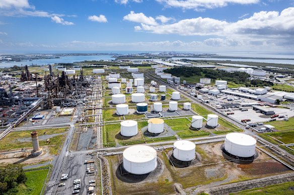 An aerial view of the Ampol oil refinery in Brisbane. Australia has just two oil refineries and gets most of its refined fuel from overseas.